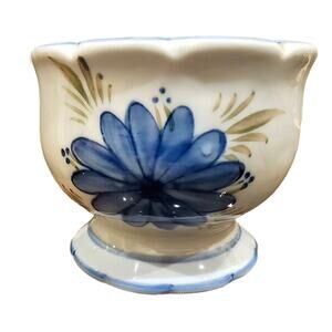 Amsel Product Hamburg Hand Painted Blue Floral Small Bud Vase Candy Dish Planter